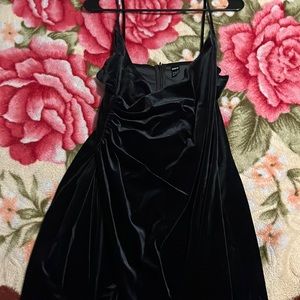 Black spaghetti strap thigh slit velvet